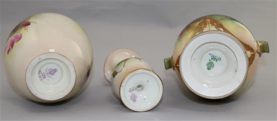 Three assorted Royal Worcester vases, largest 10.5in.